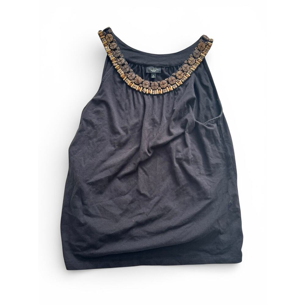 Y2K Retro Women's Talbots M Black Beaded Boho Hippy Slouchy Tank Top Festival